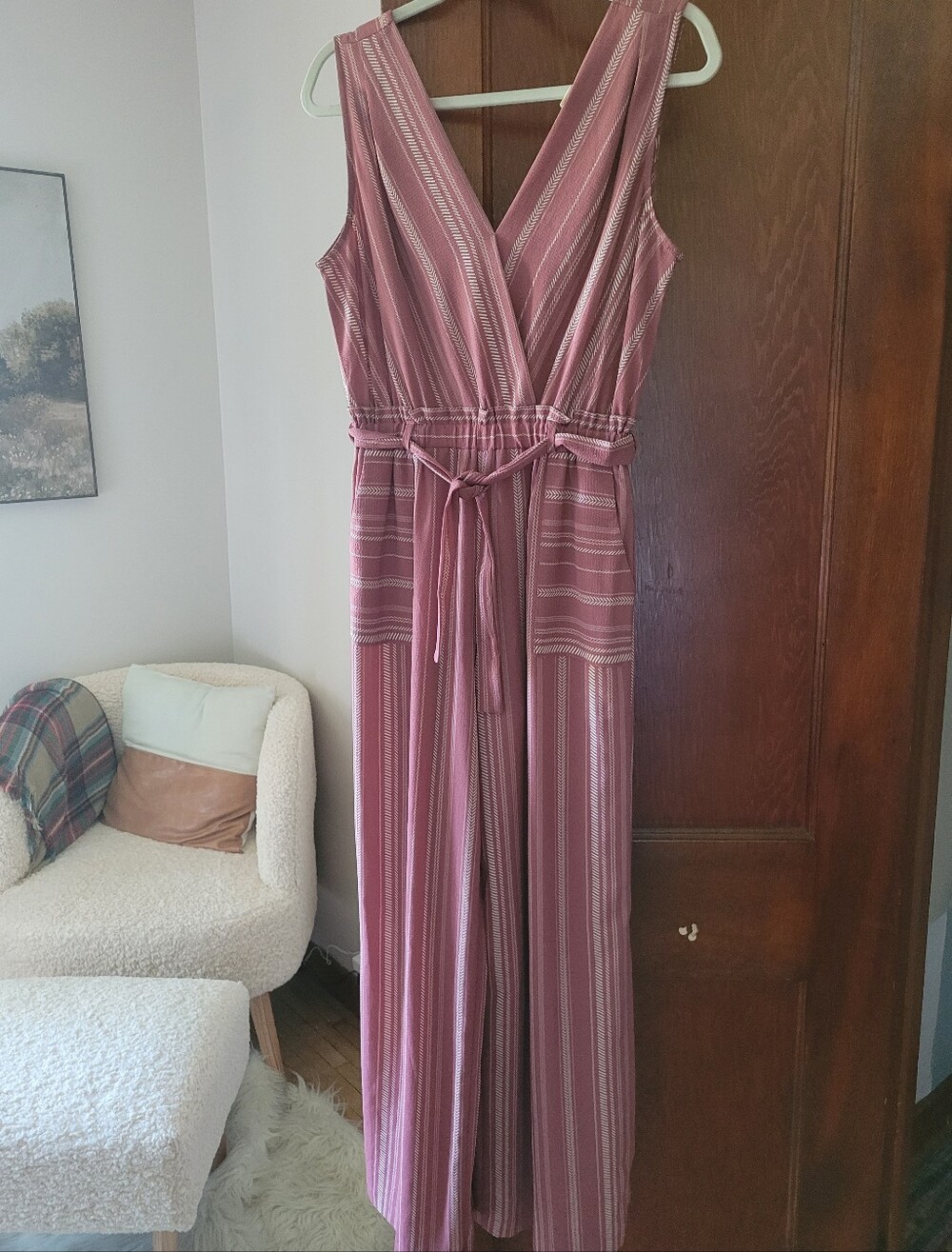 Monteau Dusty Rose Striped Jumpsuit